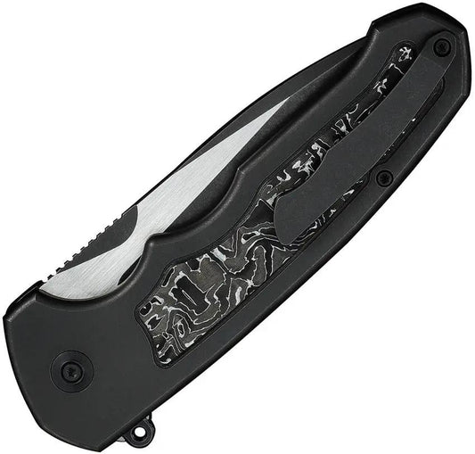 WE Knife Starlash Flip Press Lock EDC Knife - M390 Blade With Carbon Fiber Inlay And Black Stonewash Finish by We Knife Co Ltd