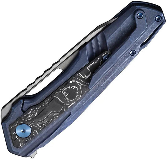 We Knife Falcaria Framelock CPM 20CV Wharncliffe Knife - EDC Premium With Blue Aluminum And Carbon Fiber Inlay by We Knife Co Ltd