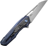 We Knife Falcaria Framelock CPM 20CV Wharncliffe Knife - EDC Premium With Blue Aluminum And Carbon Fiber Inlay by We Knife Co Ltd