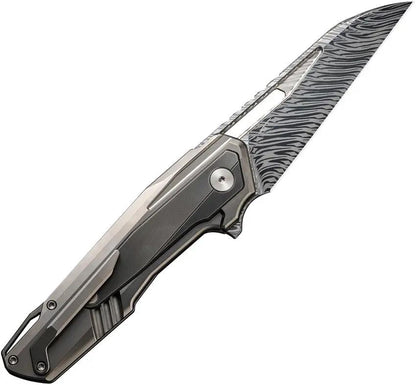 WE Knife Falcaria Framelock Damasteel WE23012B-DS1 - Premium Damasteel Wharncliffe Blade With Titanium Inlay EDC Ready by We Knife Co Ltd