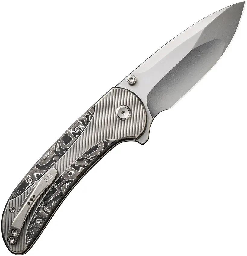 WE Knife Zizzit Button Lock Knife CPM-20CV Bead Blast Blade Titanium Handle CF Inlay EDC - Precision Cutting by We Knife Co Ltd