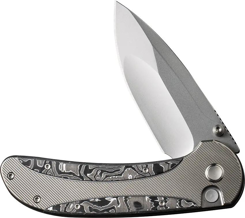 WE Knife Zizzit Button Lock Knife CPM-20CV Bead Blast Blade Titanium Handle CF Inlay EDC - Precision Cutting by We Knife Co Ltd