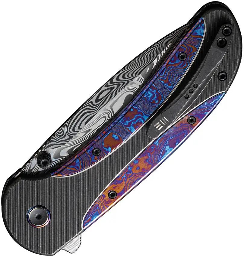 We Knife Zizzit Button Lock Timascus EDC Knife - Damascus Drop Point Blade With Timascus Inlay by We Knife Co Ltd