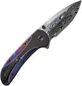 We Knife Zizzit Button Lock Timascus EDC Knife - Damascus Drop Point Blade With Timascus Inlay by We Knife Co Ltd
