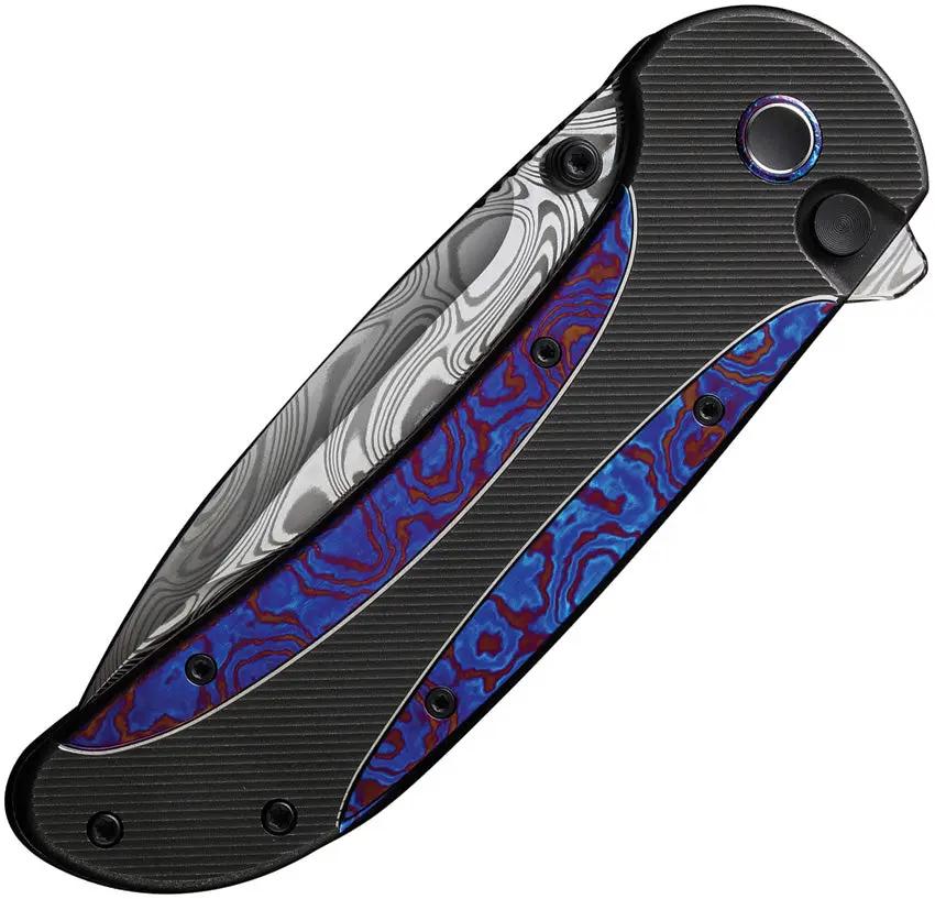 We Knife Zizzit Button Lock Timascus EDC Knife - Damascus Drop Point Blade With Timascus Inlay by We Knife Co Ltd