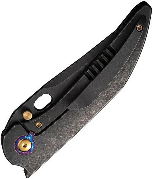 We Knife Attor Framelock Folding Knife - CPM-20CV Blade With Black Stonewash Finish And Titanium Gold Accents by We Knife Co Ltd
