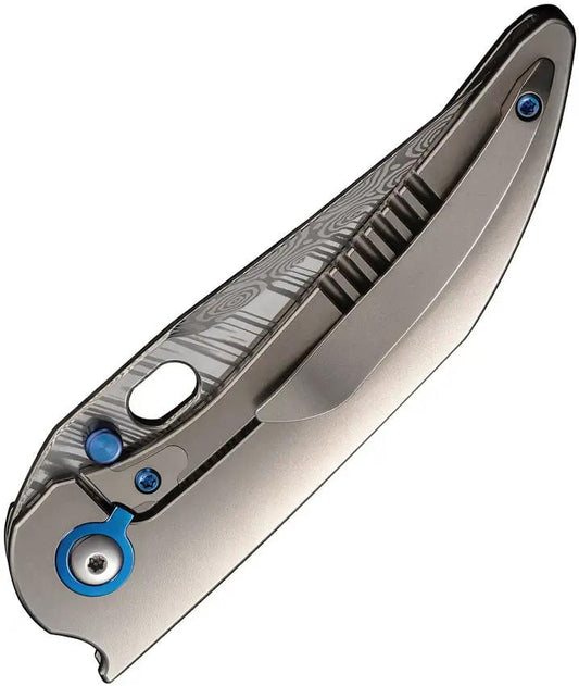 We Knife Attor Framelock Damasteel WE23037-DS1 EDC Knife With Titanium Handle Flame Anodized - Damasteel Blade by We Knife Co Ltd