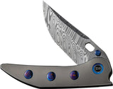 We Knife Attor Framelock Damasteel WE23037-DS1 EDC Knife With Titanium Handle Flame Anodized - Damasteel Blade by We Knife Co Ltd