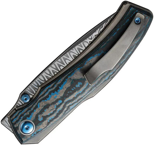 We Knife Swordfin Linerlock Arctic Storm Fat Carbon Fiber Onlay Damascus Blade EDC Knife - Premium Damascus Performance by We Knife Co Ltd