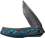 We Knife Swordfin Linerlock Arctic Storm Fat Carbon Fiber Onlay Damascus Blade EDC Knife - Premium Damascus Performance by We Knife Co Ltd