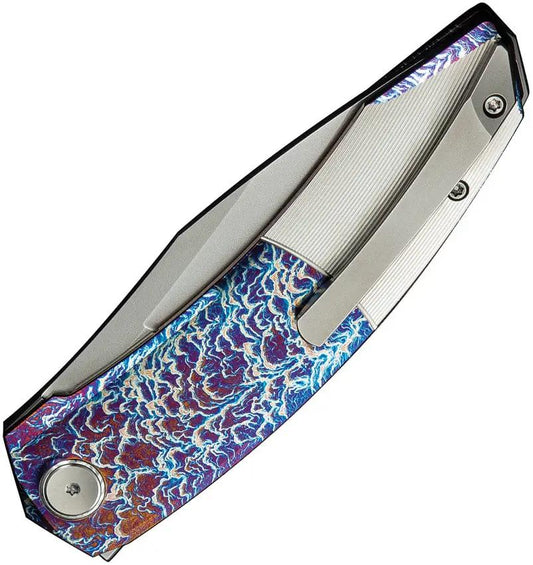 WE Knife Sine Wave Nested Linerlock Flm WE23069B-4 - M390 Titanium Flame And Satin Handle EDC Knife by We Knife Co Ltd
