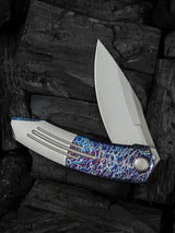 WE Knife Sine Wave Nested Linerlock Flm WE23069B-4 - M390 Titanium Flame And Satin Handle EDC Knife by We Knife Co Ltd