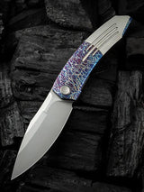 WE Knife Sine Wave Nested Linerlock Flm WE23069B-4 - M390 Titanium Flame And Satin Handle EDC Knife by We Knife Co Ltd