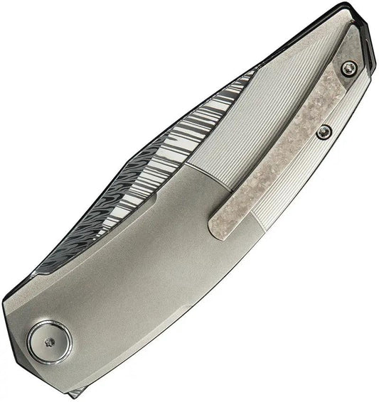 We Knife Sine Wave Nested Linerlock Damasteel Blade EDC Knife - Bead-Blast Titanium Handle by We Knife Co Ltd