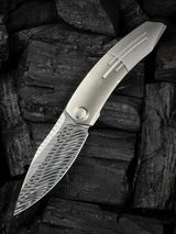We Knife Sine Wave Nested Linerlock Damasteel Blade EDC Knife - Bead-Blast Titanium Handle by We Knife Co Ltd