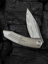 We Knife Sine Wave Nested Linerlock Damasteel Blade EDC Knife - Bead-Blast Titanium Handle by We Knife Co Ltd