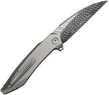WE Knife Fluxor Folding Knife - 4 Inch Damasteel Wharncliffe Blade With Titanium Bead Blast Handle For EDC Enthusiasts by We Knife Co Ltd