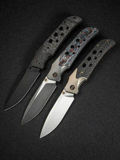 We Knife Guthrie Bolster Lock Champ EDC Knife - CPM 20CV Satin Blade With Titanium Carbon Fiber Inlay by We Knife Co Ltd