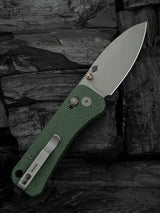 We Knife Banter 2 Crossbar Lock WE23075 CPM S35VN EDC Knife - 2.88 Inch Blade With Grippy Green Canvas Micarta Handle by We Knife Co Ltd