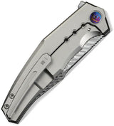 We Knife Kyklos Framelock Damascus EDC Knife - Satin Titanium Handle And Timascus Pivot Screws by We Knife Co Ltd