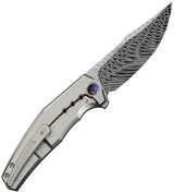 We Knife Kyklos Framelock Damascus EDC Knife - Satin Titanium Handle And Timascus Pivot Screws by We Knife Co Ltd