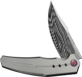 We Knife Kyklos Framelock Damascus EDC Knife - Satin Titanium Handle And Timascus Pivot Screws by We Knife Co Ltd