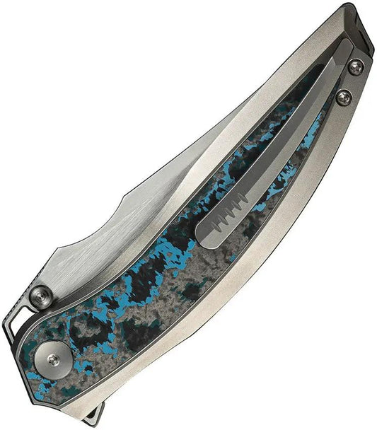 WE Knife Quinseris Nested Framelock WE23093 4 Inch Clip Point M390 Satin Titanium Fat Carbon Inlay For EDC by We Knife Co Ltd
