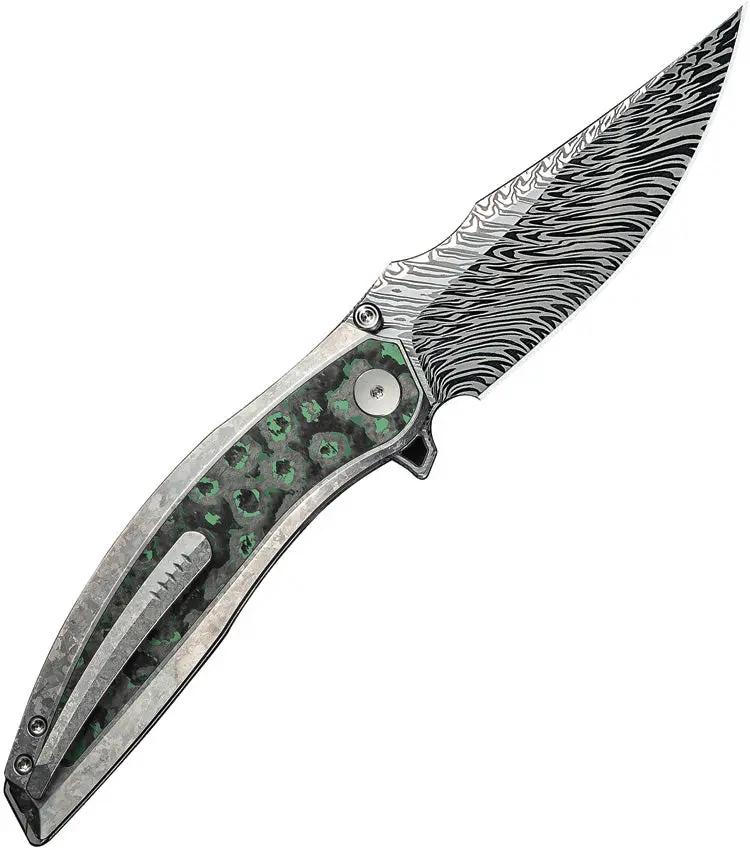 We Knife Quinseris Nested Framelock WE23093DS1 - Damasteel Blade With Titanium Handle And Carbon Fiber Inlay by We Knife Co Ltd