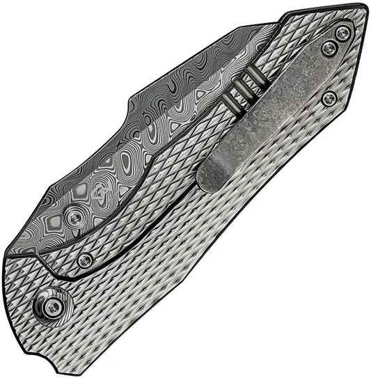 We Knife Co Ltd High Fin XL Framelock Damasteel EDC Knife - Premium Damascus Steel Blade, Textured Titanium Handle by We Knife Co Ltd
