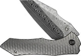 We Knife Co Ltd High Fin XL Framelock Damasteel EDC Knife - Premium Damascus Steel Blade, Textured Titanium Handle by We Knife Co Ltd