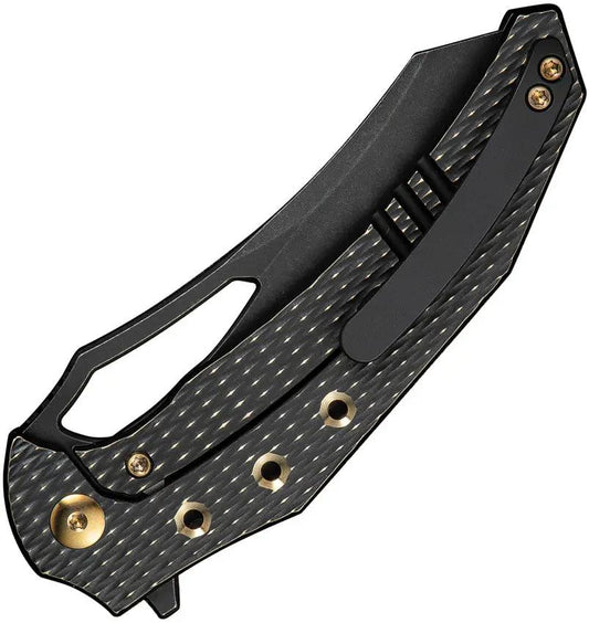 We Knife Epaulette Framelock EDC Knife - Bohler M390 Blade Black Titanium Handle With 4.38in Closed Kydex Belt Sheath by We Knife Co Ltd