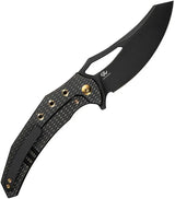 We Knife Epaulette Framelock EDC Knife - Bohler M390 Blade Black Titanium Handle With 4.38in Closed Kydex Belt Sheath by We Knife Co Ltd