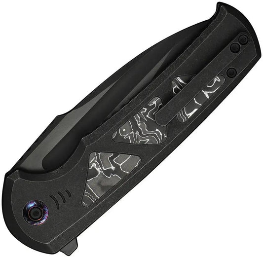We Knife Sylox Button Lock EDC Knife Extended Tang Black Titanium Handle Carbon Fiber Inlay - Premium M390 Blade by We Knife Co Ltd