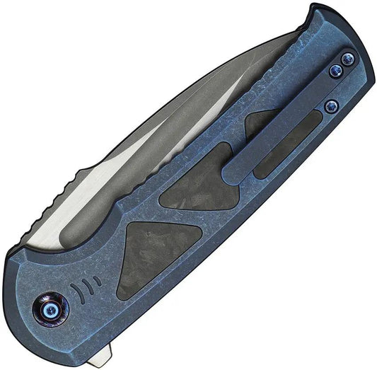 WE Knife Sylox Button Lock Knife - Blue Titanium Handle With Shredded Carbon Fiber Inlay And M390 Blade For EDC by We Knife Co Ltd