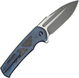 WE Knife Sylox Button Lock Knife - Blue Titanium Handle With Shredded Carbon Fiber Inlay And M390 Blade For EDC by We Knife Co Ltd