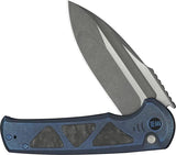 WE Knife Sylox Button Lock Knife - Blue Titanium Handle With Shredded Carbon Fiber Inlay And M390 Blade For EDC by We Knife Co Ltd