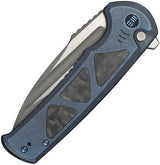 WE Knife Sylox Button Lock Knife - Blue Titanium Handle With Shredded Carbon Fiber Inlay And M390 Blade For EDC by We Knife Co Ltd