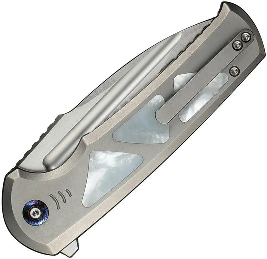 We Knife Sylox Button Lock MOP - Premium M390 Blade And Gray Titanium Handle Elite by We Knife Co Ltd