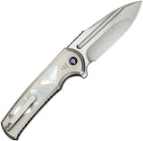 We Knife Sylox Button Lock MOP - Premium M390 Blade And Gray Titanium Handle Elite by We Knife Co Ltd