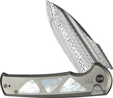 We Knife Sylox Button Lock Damascus EDC Knife - Titanium Handle With Mother Of Pearl Inlay by We Knife Co Ltd