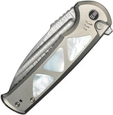 We Knife Sylox Button Lock Damascus EDC Knife - Titanium Handle With Mother Of Pearl Inlay by We Knife Co Ltd