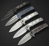 We Knife Sylox Button Lock Damascus EDC Knife - Titanium Handle With Mother Of Pearl Inlay by We Knife Co Ltd