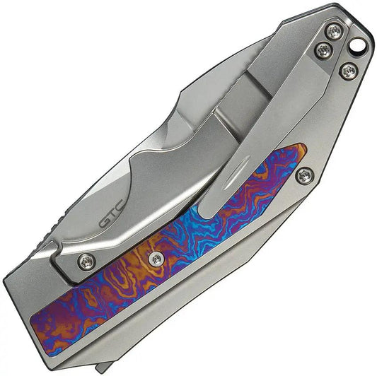 WE Knife Coral Framelock Timascus WE24044-4 - Timascus Inlay, CPM-20CV Blade, Bead Blast Titanium Handle by We Knife Co Ltd