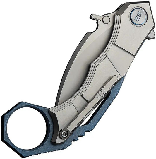 We Knife Tayra Framelock Hawkbill Knife - Bohler M390 Blade With Blue Gray Titanium Handle For EDC Enthusiasts by We Knife Co Ltd