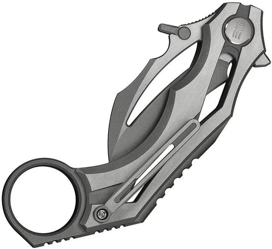 WE Knife Cryonix Nested Linerlock Gry Hawkbill Knife - 2 Inch M390 Blade With Gray Stonewashed Titanium Handle EDC by We Knife Co Ltd