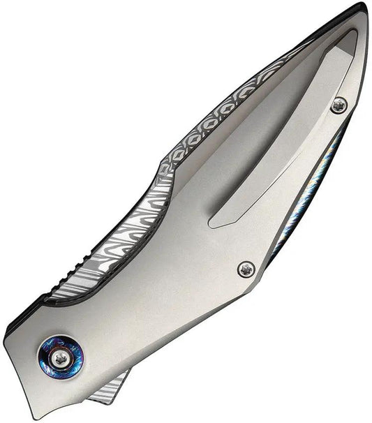 We Knife Krait Snake Folding Knife Premium Fafnir Damasteel Recurve Harpoon Tip Titanium Handle - For EDC Enthusiasts by We Knife Co Ltd