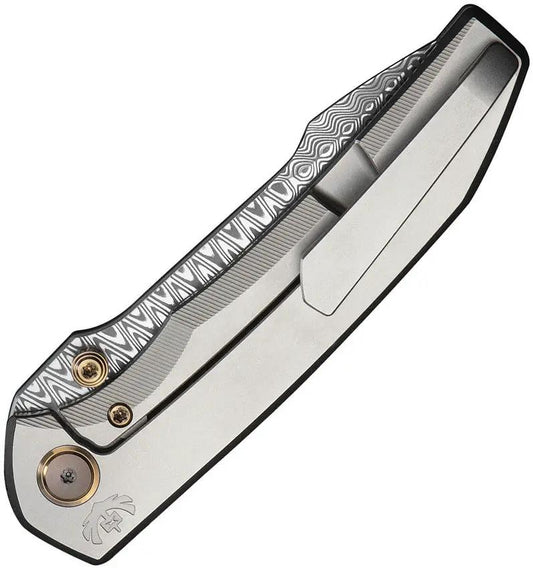 We Knife Ryson Framelock Damasteel EDC Knife - Harpoon Blade With Gray Titanium Handle For Collectors by We Knife Co Ltd