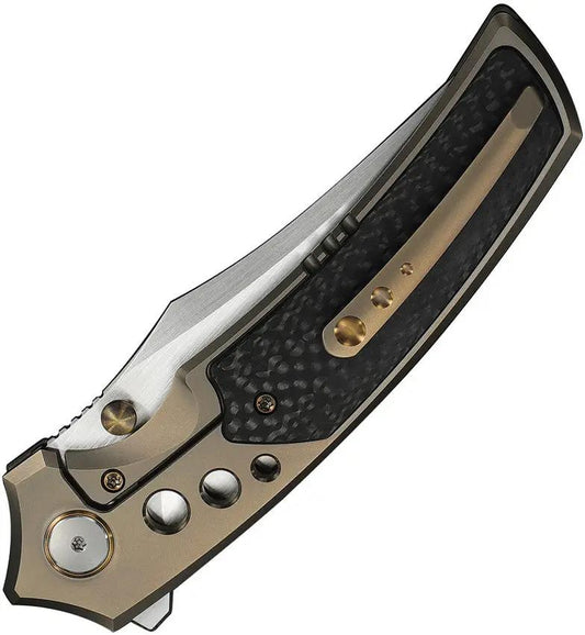 We Knife Skynix Bolster Lock Pocket Knife - M390 Satin Clip Point Blade With Titanium Twill CF Inlay For EDC Enthusiasts by We Knife Co Ltd