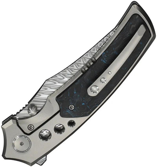 We Knife Skynix Bolster Lock Knife - Fafnir Damasteel Blade With Blue Carbon Fiber Inlays For EDC Enthusiasts by We Knife Co Ltd