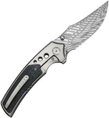We Knife Skynix Bolster Lock Knife - Fafnir Damasteel Blade With Blue Carbon Fiber Inlays For EDC Enthusiasts by We Knife Co Ltd